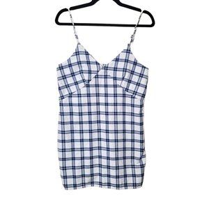 Anthropologie Johansen Plaid Blue  Mini Dress  Spaghetti-Strap Slip Mini Sz S